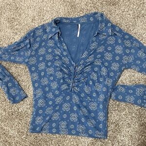 Free People Blue Patterned Women's Blouse